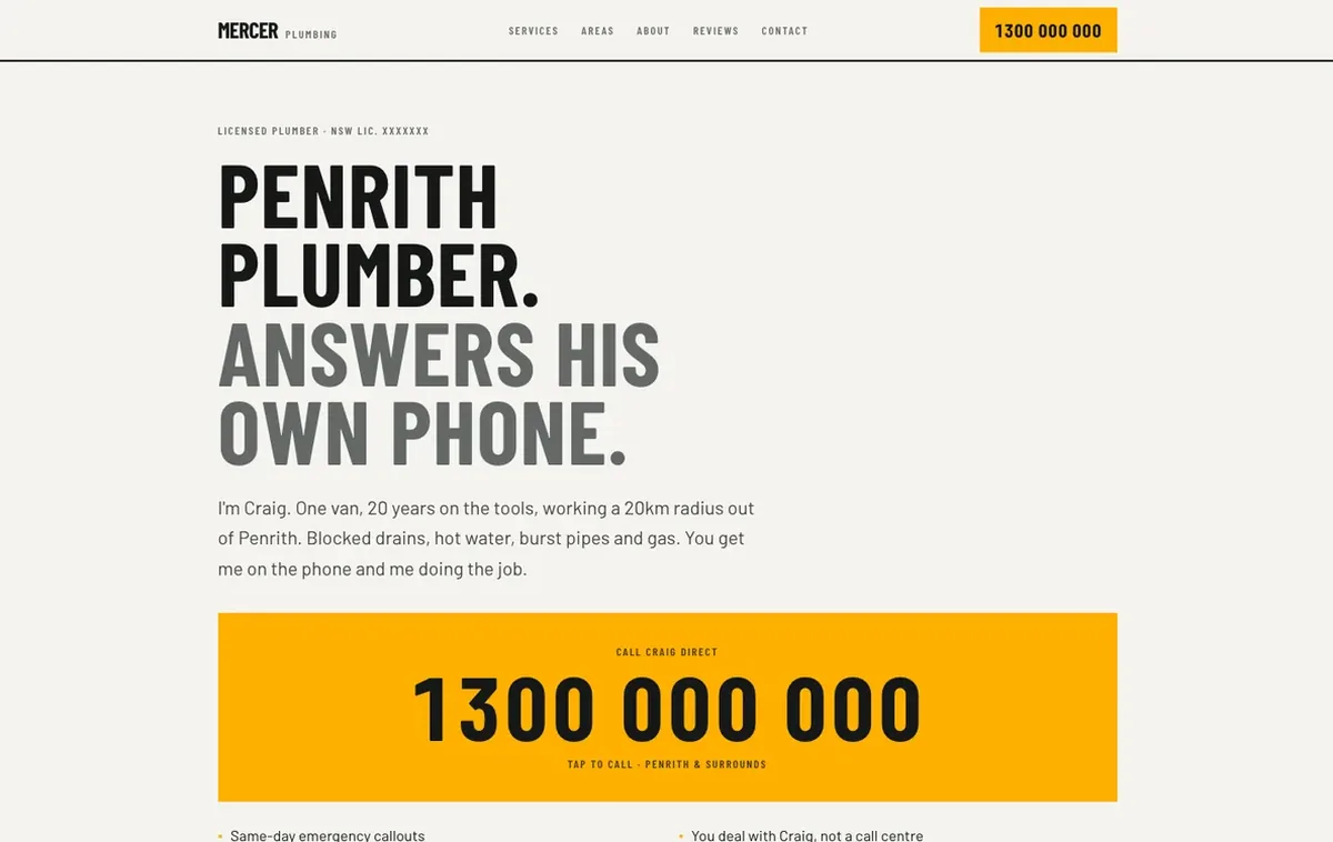 Mercer Plumbing website homepage